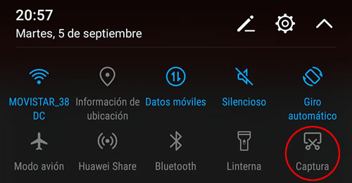 Captura de pantalla en un Huawei Captura de pantalla en un Huawei